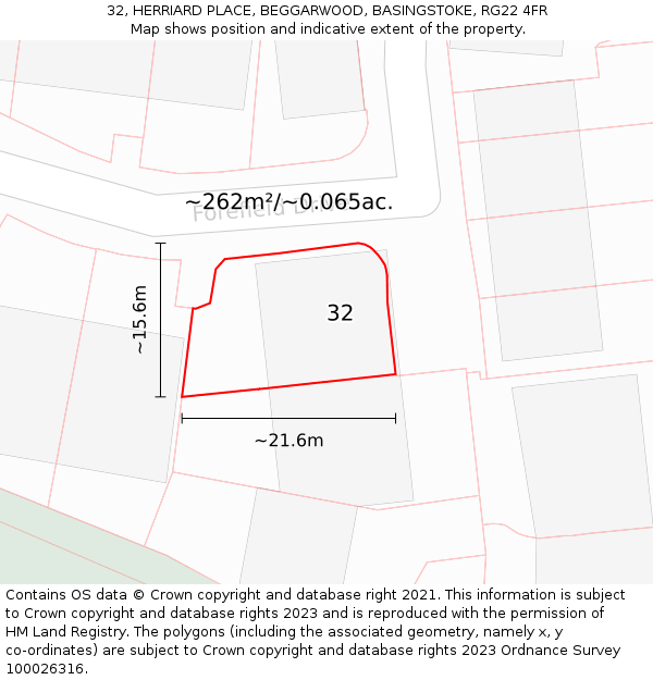 32, HERRIARD PLACE, BEGGARWOOD, BASINGSTOKE, RG22 4FR: Plot and title map