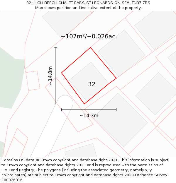 32, HIGH BEECH CHALET PARK, ST LEONARDS-ON-SEA, TN37 7BS: Plot and title map