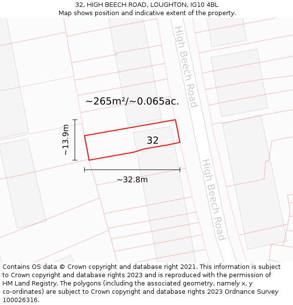 32, HIGH BEECH ROAD, LOUGHTON, IG10 4BL: Plot and title map