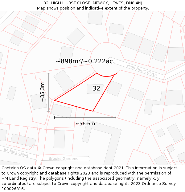 32, HIGH HURST CLOSE, NEWICK, LEWES, BN8 4NJ: Plot and title map
