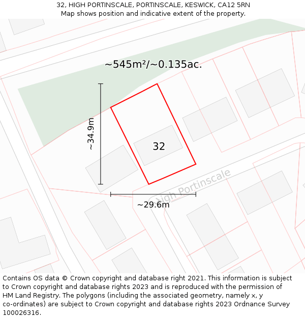 32, HIGH PORTINSCALE, PORTINSCALE, KESWICK, CA12 5RN: Plot and title map