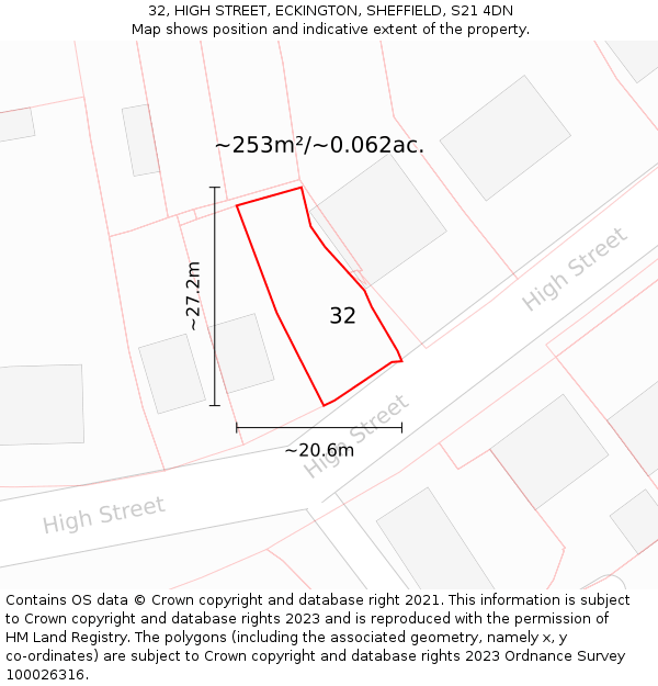 32, HIGH STREET, ECKINGTON, SHEFFIELD, S21 4DN: Plot and title map