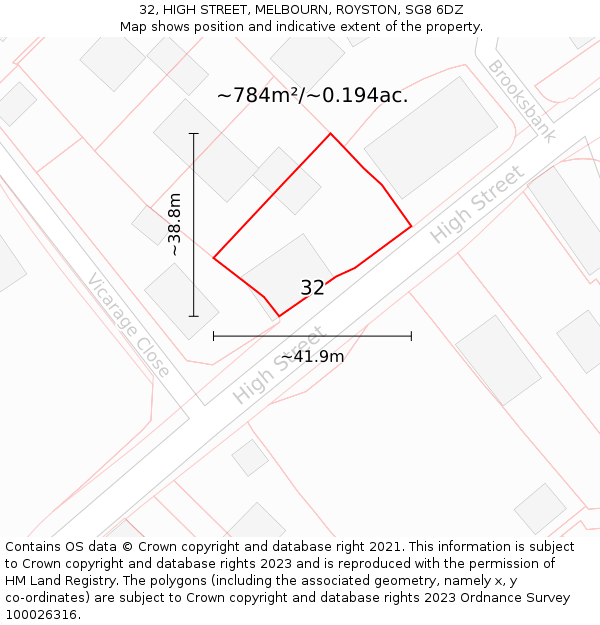 32, HIGH STREET, MELBOURN, ROYSTON, SG8 6DZ: Plot and title map