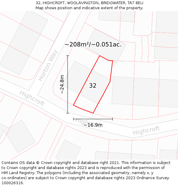 32, HIGHCROFT, WOOLAVINGTON, BRIDGWATER, TA7 8EU: Plot and title map