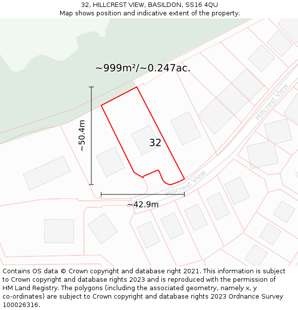 32, HILLCREST VIEW, BASILDON, SS16 4QU: Plot and title map