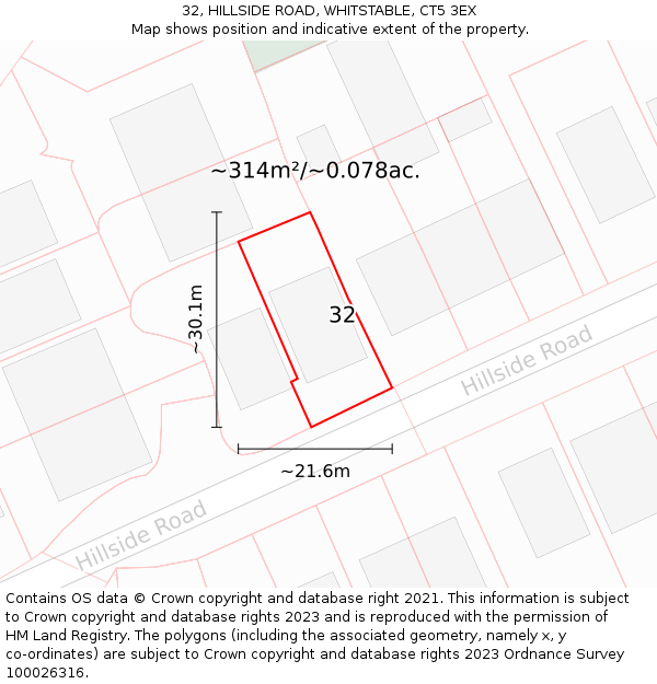 32, HILLSIDE ROAD, WHITSTABLE, CT5 3EX: Plot and title map