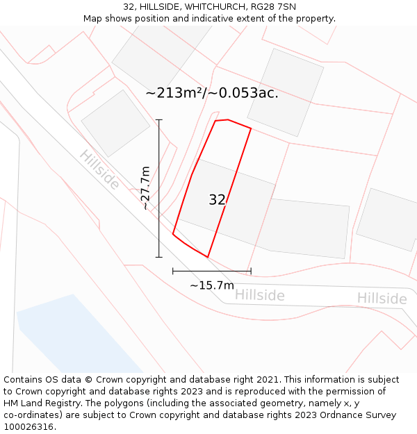 32, HILLSIDE, WHITCHURCH, RG28 7SN: Plot and title map