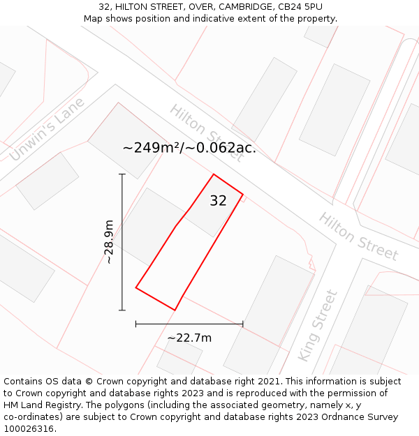 32, HILTON STREET, OVER, CAMBRIDGE, CB24 5PU: Plot and title map