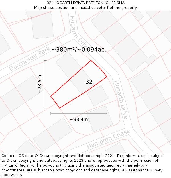 32, HOGARTH DRIVE, PRENTON, CH43 9HA: Plot and title map