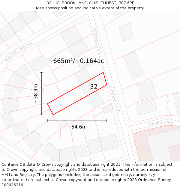 32, HOLBROOK LANE, CHISLEHURST, BR7 6PF: Plot and title map