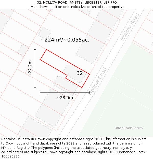 32, HOLLOW ROAD, ANSTEY, LEICESTER, LE7 7FQ: Plot and title map