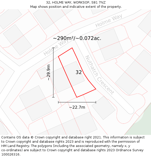 32, HOLME WAY, WORKSOP, S81 7NZ: Plot and title map