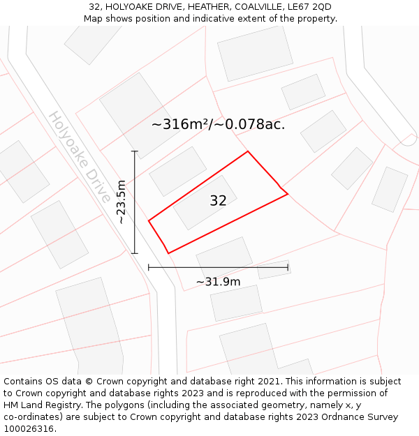 32, HOLYOAKE DRIVE, HEATHER, COALVILLE, LE67 2QD: Plot and title map