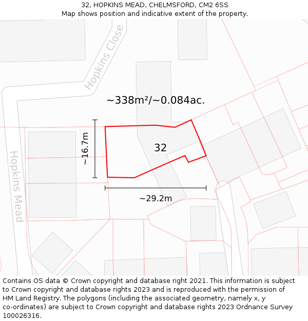 32, HOPKINS MEAD, CHELMSFORD, CM2 6SS: Plot and title map