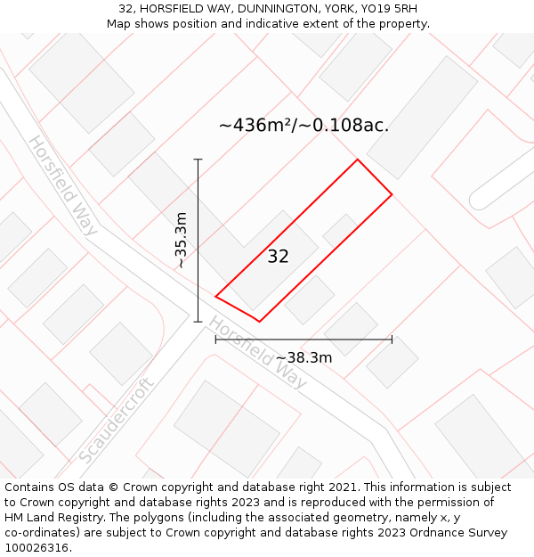 32, HORSFIELD WAY, DUNNINGTON, YORK, YO19 5RH: Plot and title map