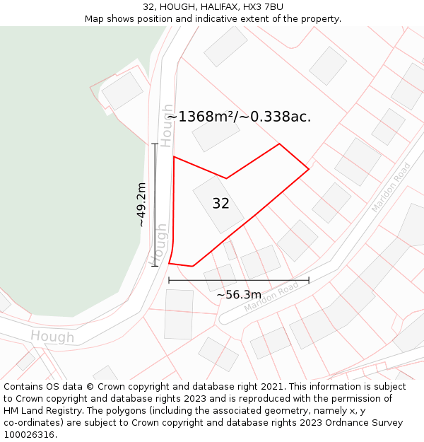 32, HOUGH, HALIFAX, HX3 7BU: Plot and title map
