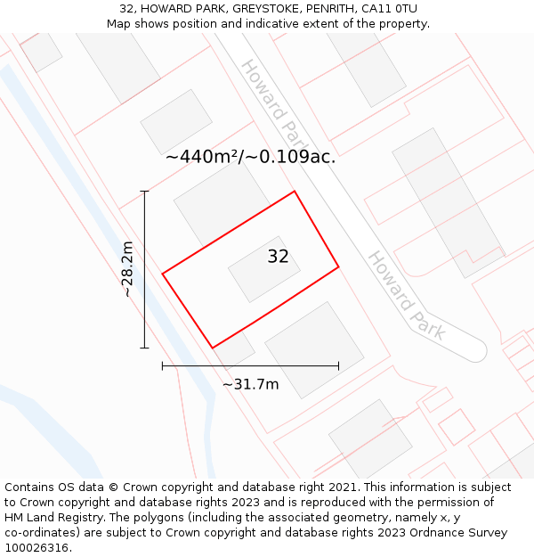 32, HOWARD PARK, GREYSTOKE, PENRITH, CA11 0TU: Plot and title map
