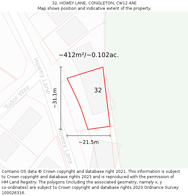 32, HOWEY LANE, CONGLETON, CW12 4AE: Plot and title map