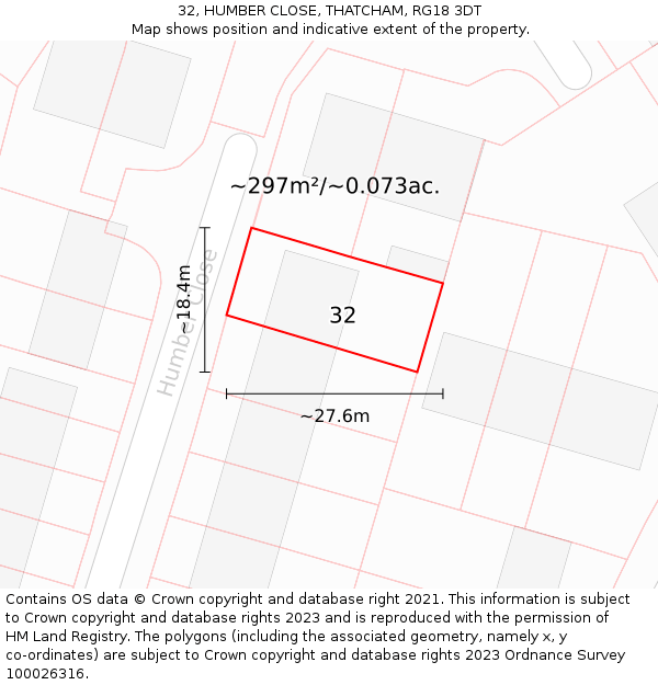32, HUMBER CLOSE, THATCHAM, RG18 3DT: Plot and title map