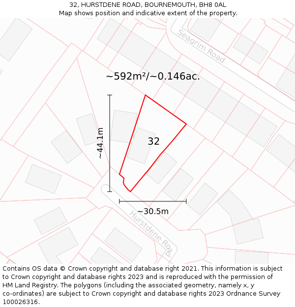32, HURSTDENE ROAD, BOURNEMOUTH, BH8 0AL: Plot and title map