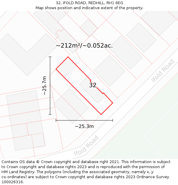 32, IFOLD ROAD, REDHILL, RH1 6EG: Plot and title map