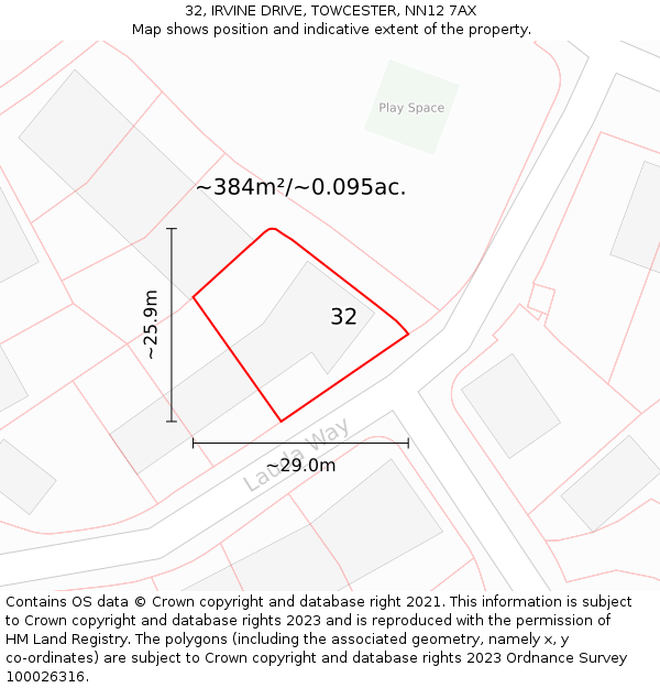 32, IRVINE DRIVE, TOWCESTER, NN12 7AX: Plot and title map