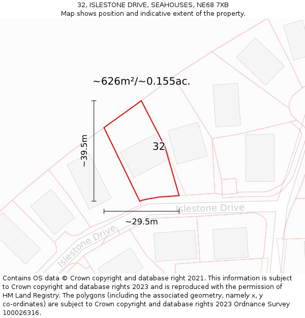 32, ISLESTONE DRIVE, SEAHOUSES, NE68 7XB: Plot and title map