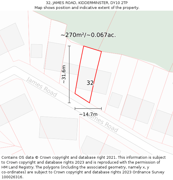 32, JAMES ROAD, KIDDERMINSTER, DY10 2TP: Plot and title map