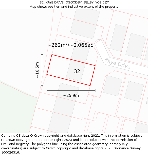 32, KAYE DRIVE, OSGODBY, SELBY, YO8 5ZY: Plot and title map