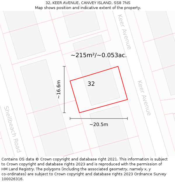 32, KEER AVENUE, CANVEY ISLAND, SS8 7NS: Plot and title map