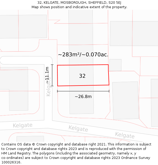 32, KELGATE, MOSBOROUGH, SHEFFIELD, S20 5EJ: Plot and title map
