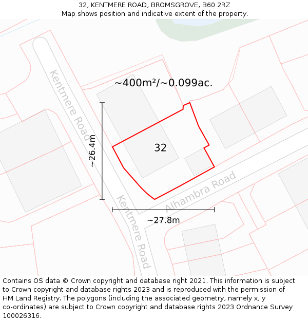 32, KENTMERE ROAD, BROMSGROVE, B60 2RZ: Plot and title map