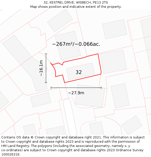 32, KESTREL DRIVE, WISBECH, PE13 2TS: Plot and title map