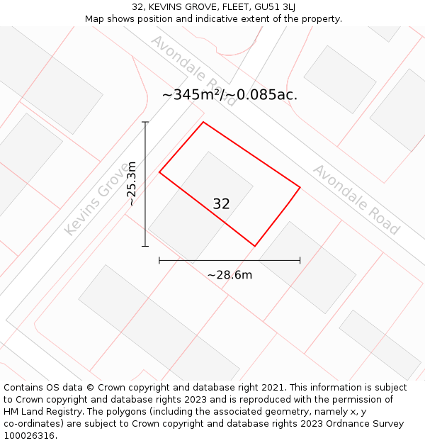 32, KEVINS GROVE, FLEET, GU51 3LJ: Plot and title map