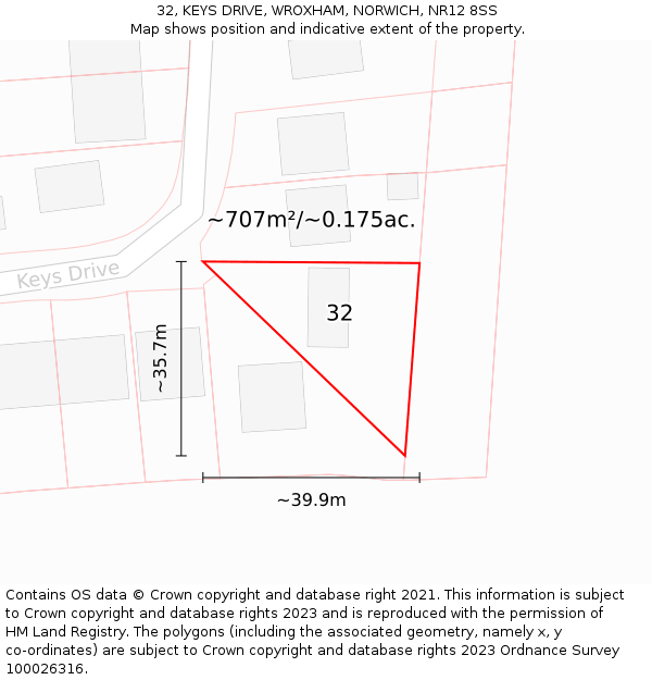 32, KEYS DRIVE, WROXHAM, NORWICH, NR12 8SS: Plot and title map