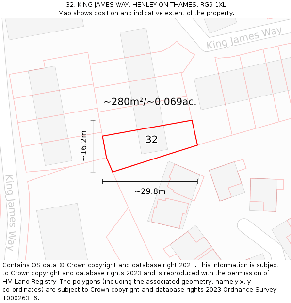 32, KING JAMES WAY, HENLEY-ON-THAMES, RG9 1XL: Plot and title map