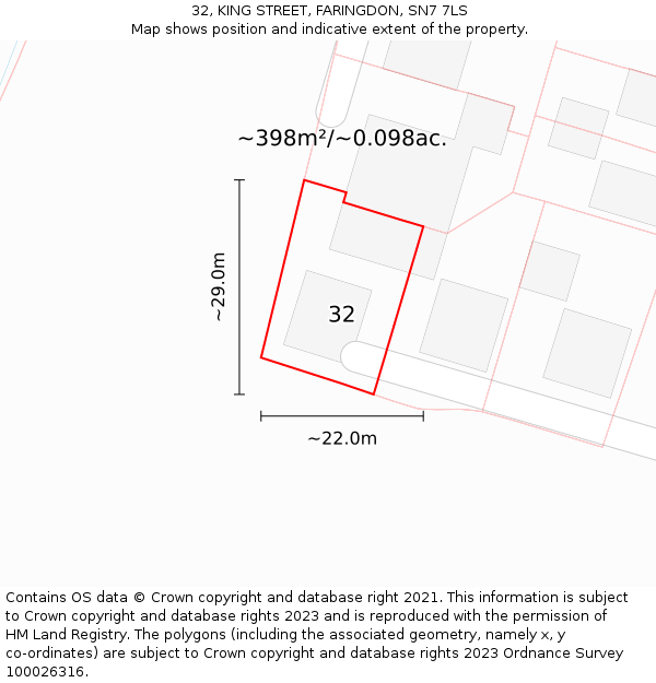 32, KING STREET, FARINGDON, SN7 7LS: Plot and title map