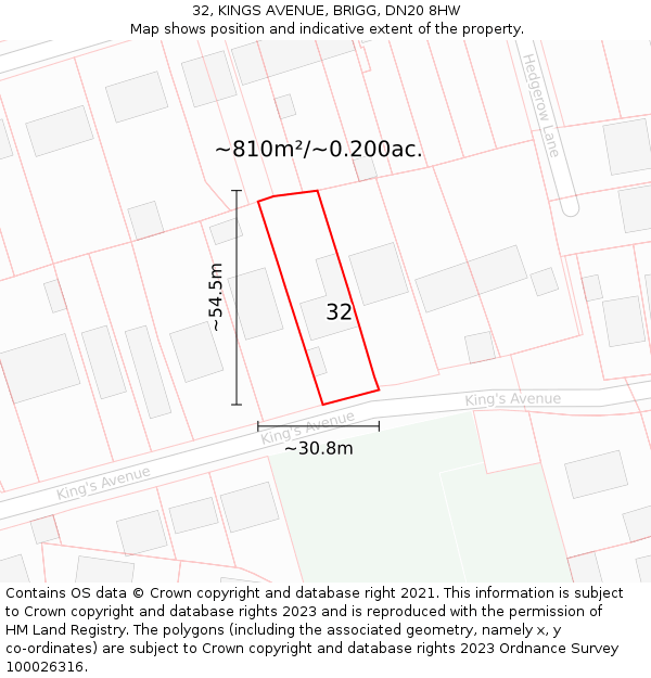 32, KINGS AVENUE, BRIGG, DN20 8HW: Plot and title map