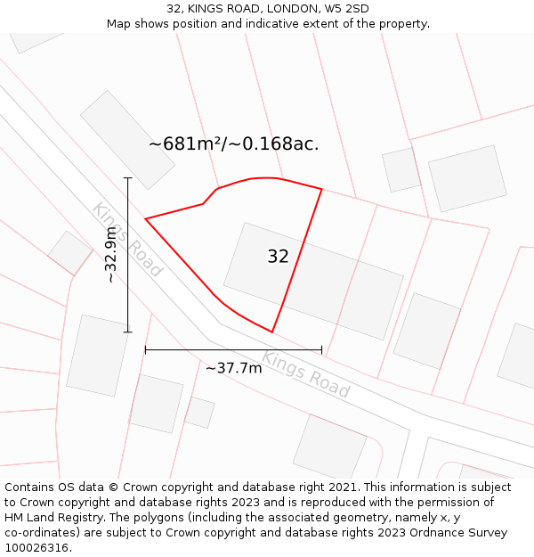 32, KINGS ROAD, LONDON, W5 2SD: Plot and title map