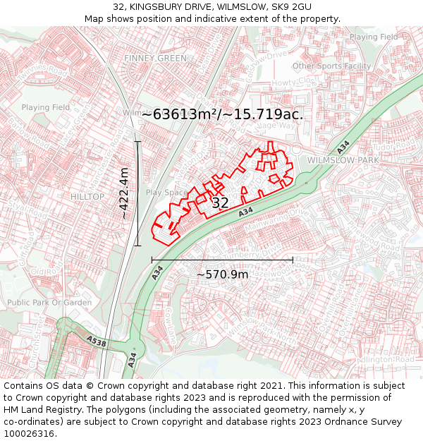 32, KINGSBURY DRIVE, WILMSLOW, SK9 2GU: Plot and title map