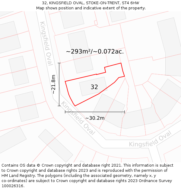 32, KINGSFIELD OVAL, STOKE-ON-TRENT, ST4 6HW: Plot and title map