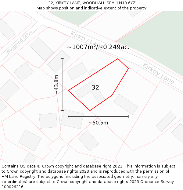 32, KIRKBY LANE, WOODHALL SPA, LN10 6YZ: Plot and title map