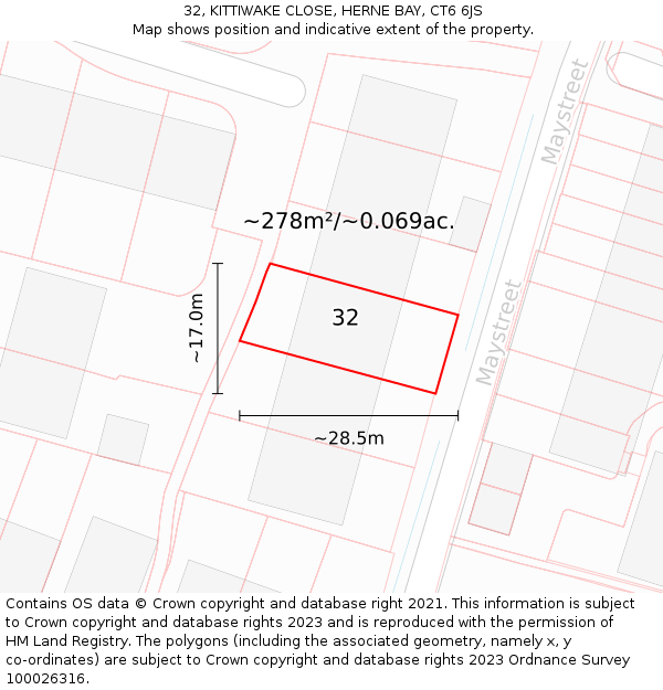 32, KITTIWAKE CLOSE, HERNE BAY, CT6 6JS: Plot and title map