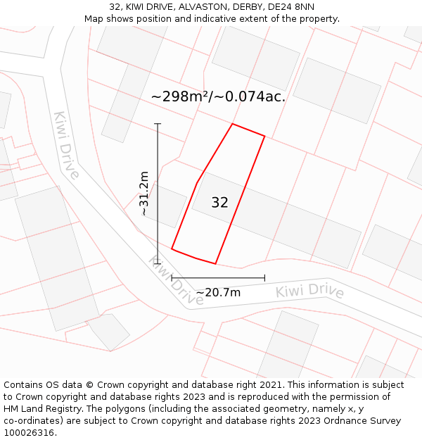 32, KIWI DRIVE, ALVASTON, DERBY, DE24 8NN: Plot and title map