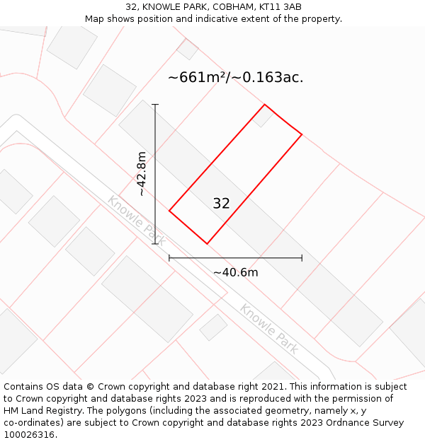 32, KNOWLE PARK, COBHAM, KT11 3AB: Plot and title map
