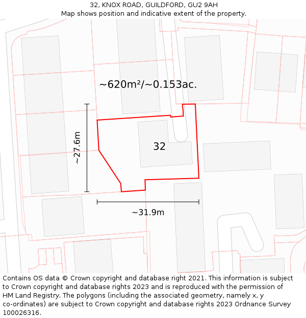 32, KNOX ROAD, GUILDFORD, GU2 9AH: Plot and title map