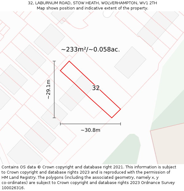 32, LABURNUM ROAD, STOW HEATH, WOLVERHAMPTON, WV1 2TH: Plot and title map