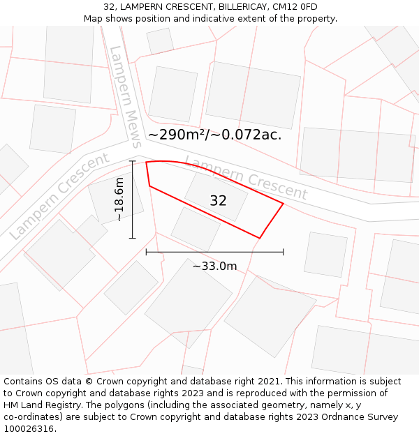 32, LAMPERN CRESCENT, BILLERICAY, CM12 0FD: Plot and title map