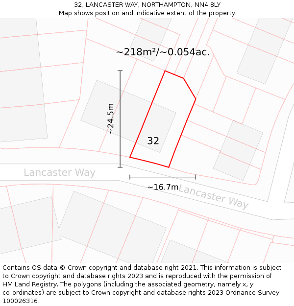 32, LANCASTER WAY, NORTHAMPTON, NN4 8LY: Plot and title map