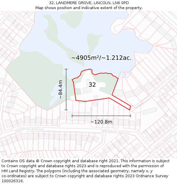 32, LANDMERE GROVE, LINCOLN, LN6 0PD: Plot and title map